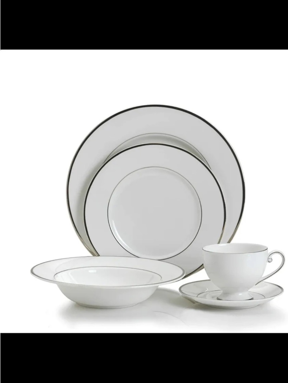 Mikasa White Dinnerware Set with Silver Trim Cameo platinum